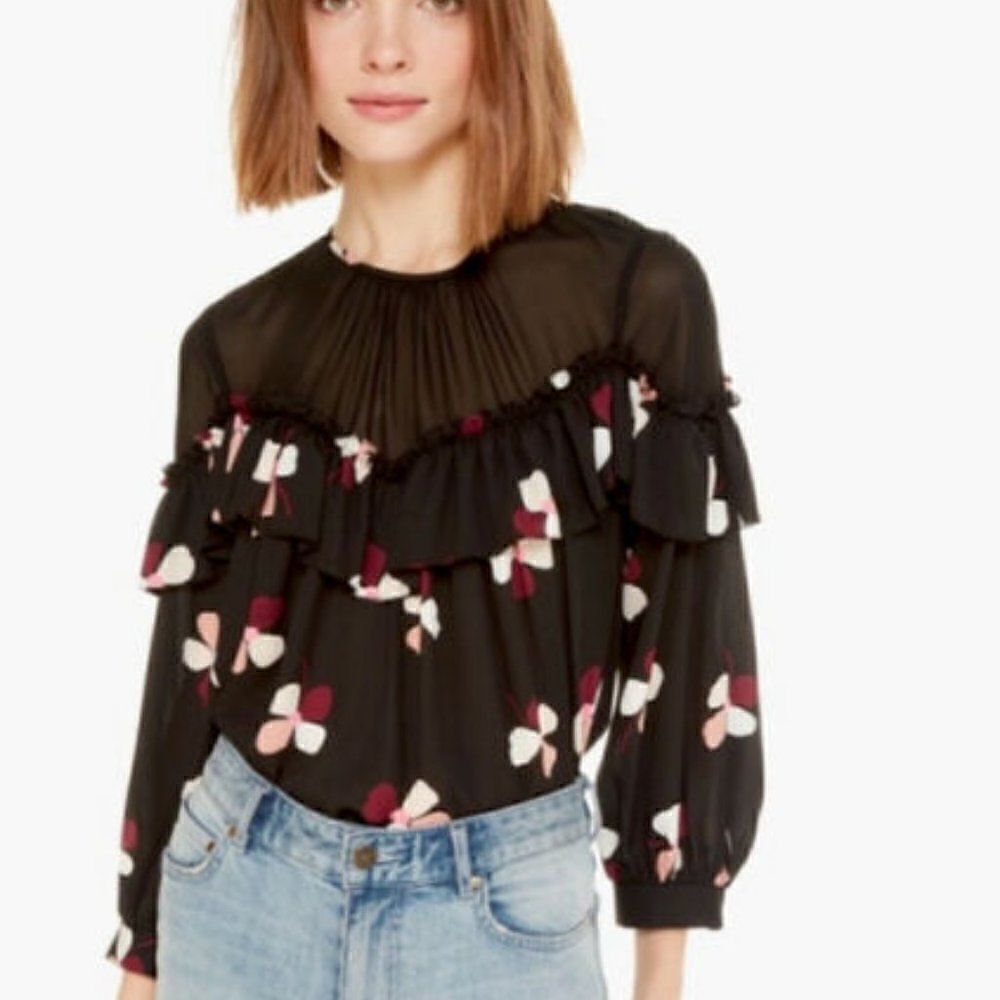 Kate Spade Black Floral Top Blouse